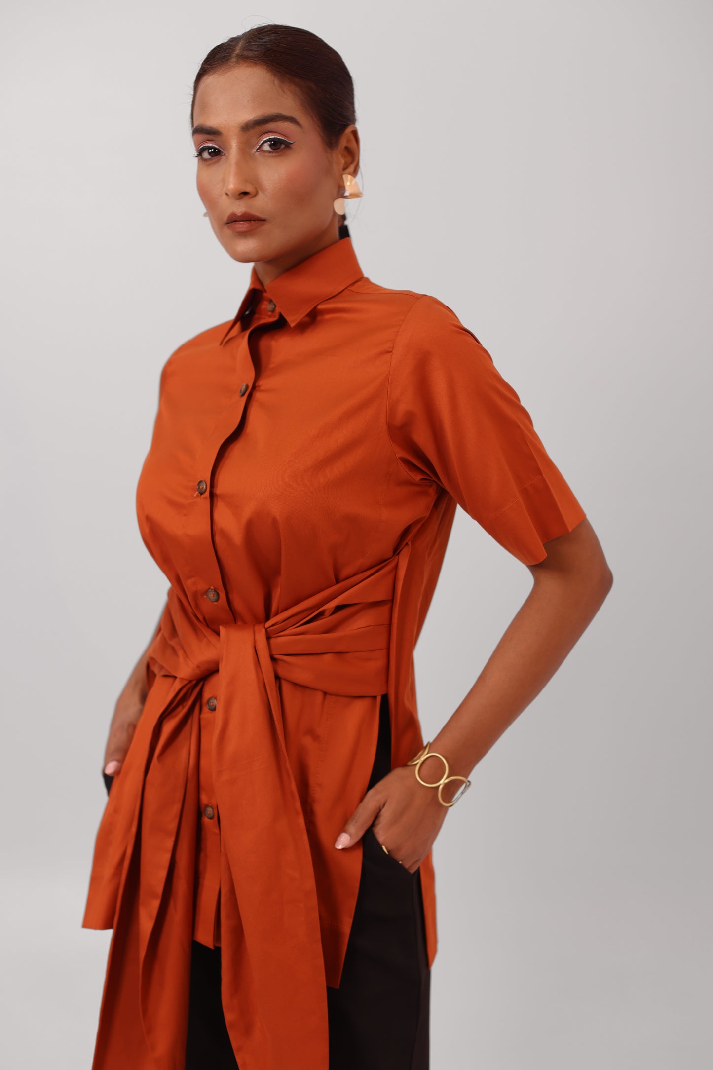 Waist Tie Shirt Orange