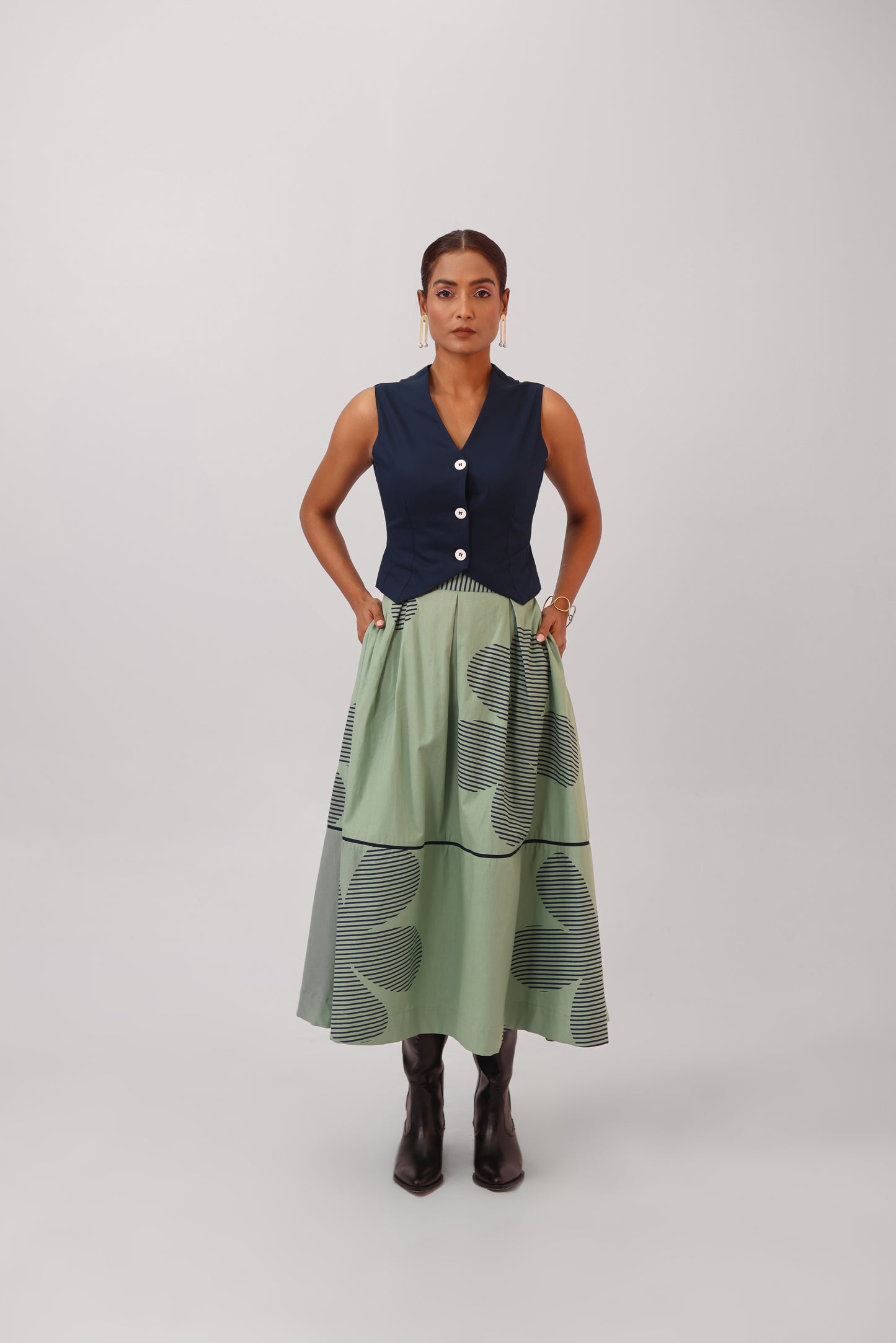 Sage Pleated Skirt Set