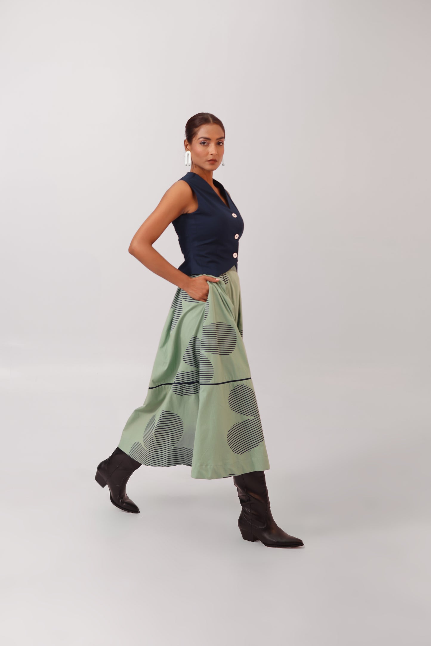 Sage Pleated Skirt Set