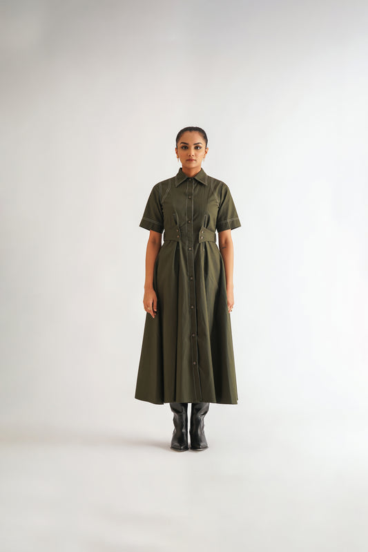 Tailored Stitchline Dress Green