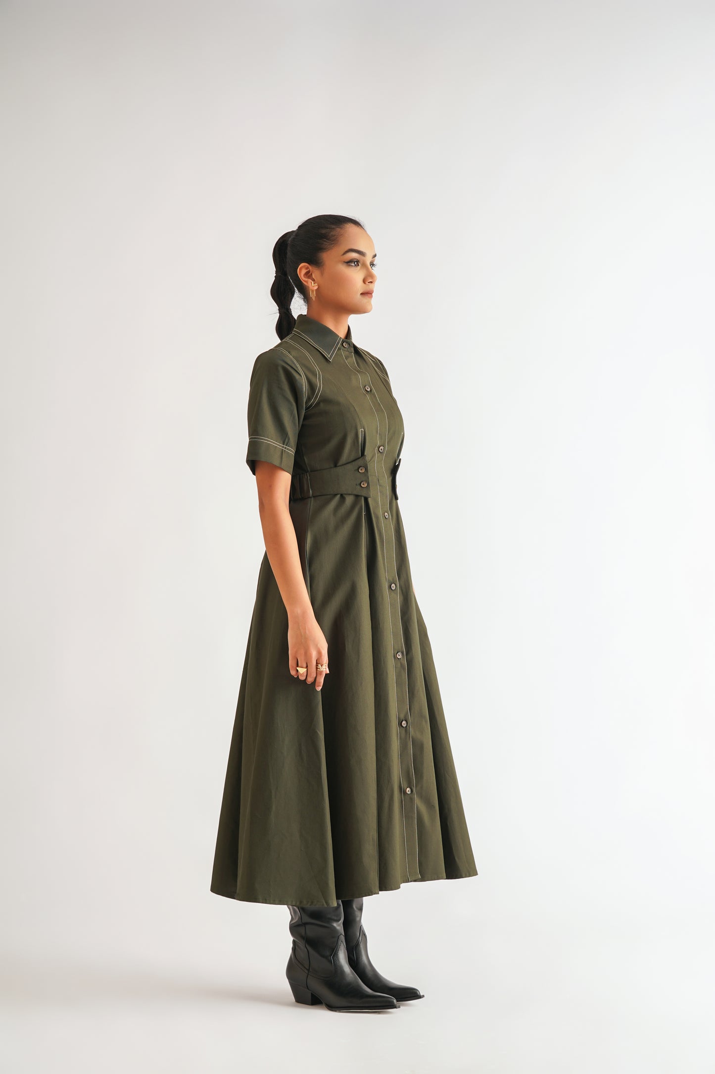 Tailored Stitchline Dress Green