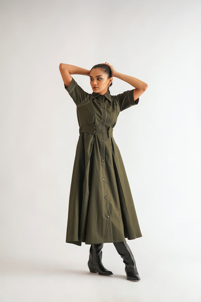 Tailored Stitchline Dress Green