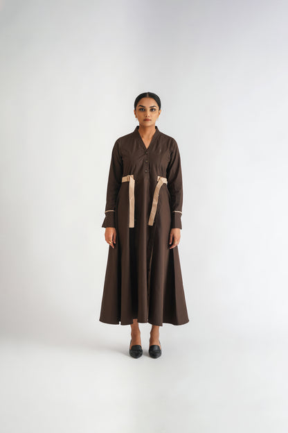 Placket Slit Dress Brown