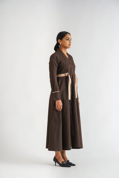 Placket Slit Dress Brown