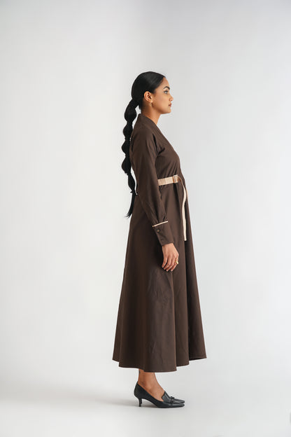 Placket Slit Dress Brown