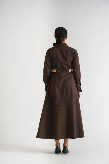 Placket Slit Dress Brown