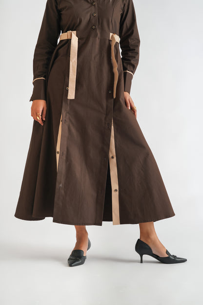 Placket Slit Dress Brown