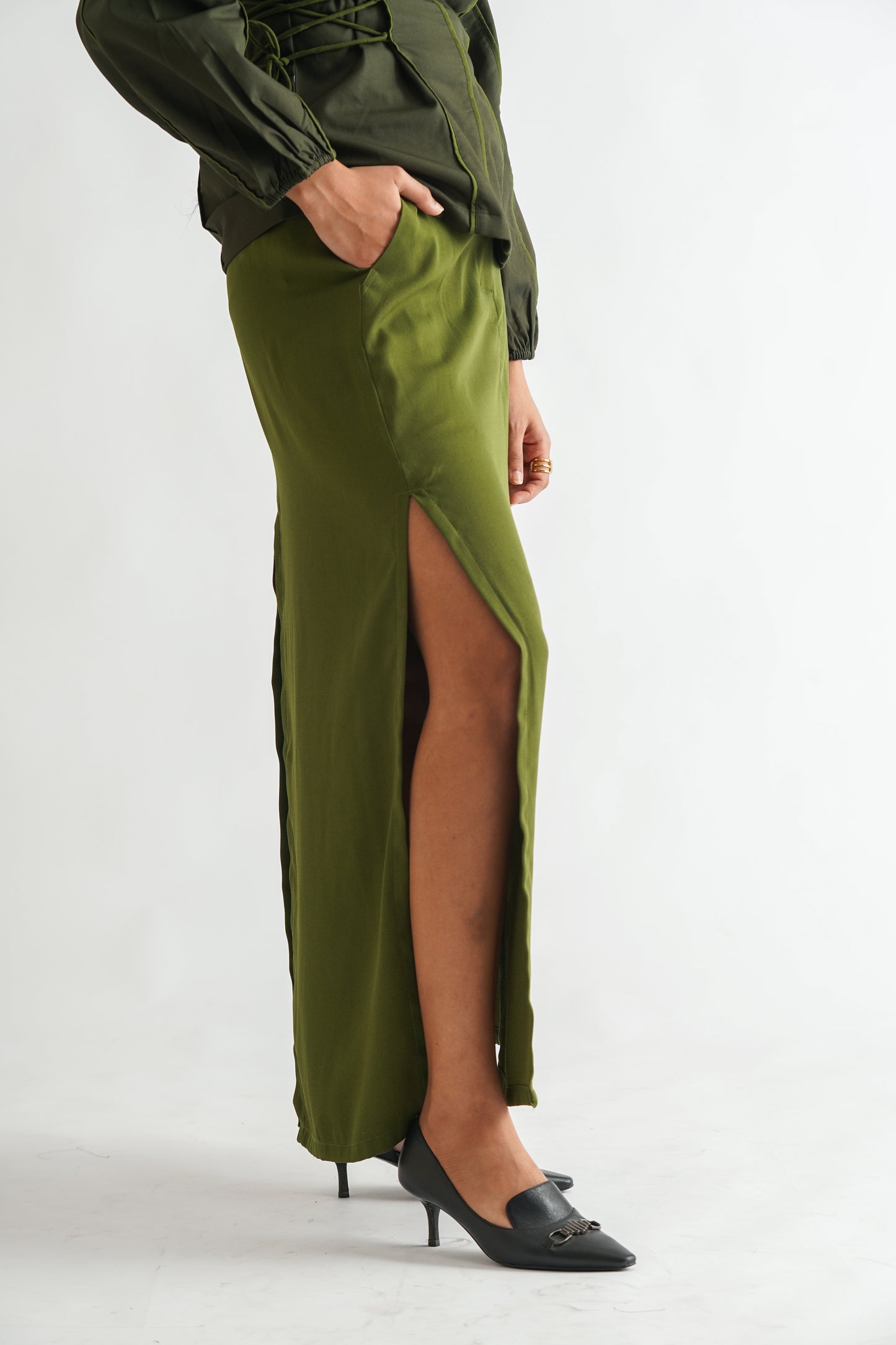 Green Slit Skirt