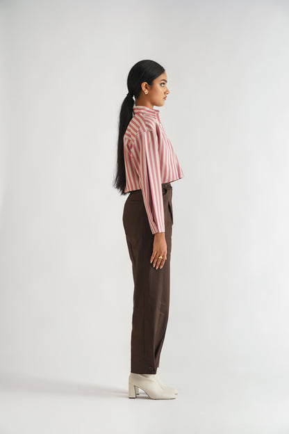 Buttoned Hem Trouser Brown