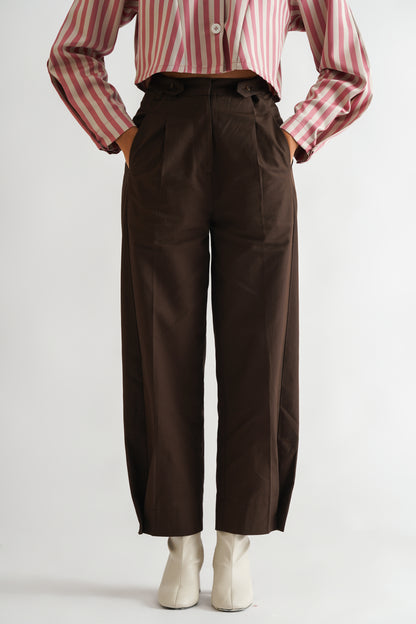 Buttoned Hem Trouser Brown