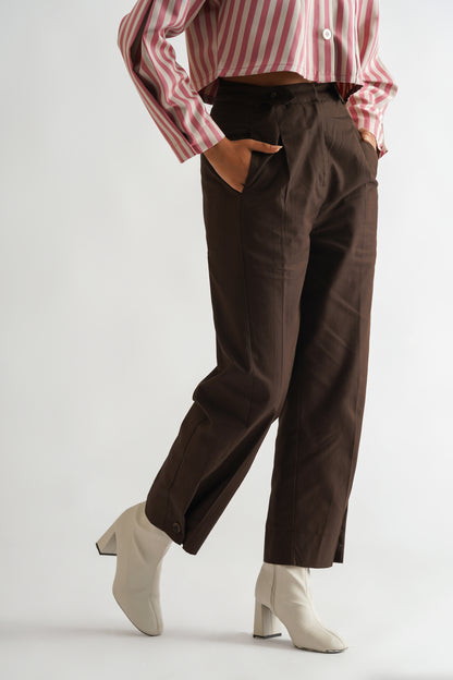 Buttoned Hem Trouser Brown
