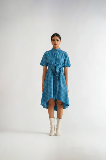 Gathered Checked Shirt Dress