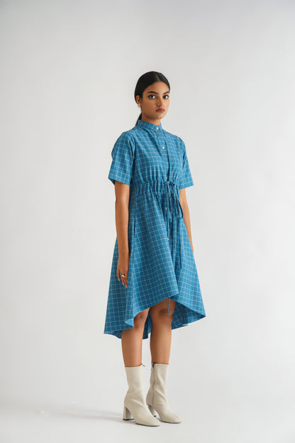 Gathered Checked Shirt Dress