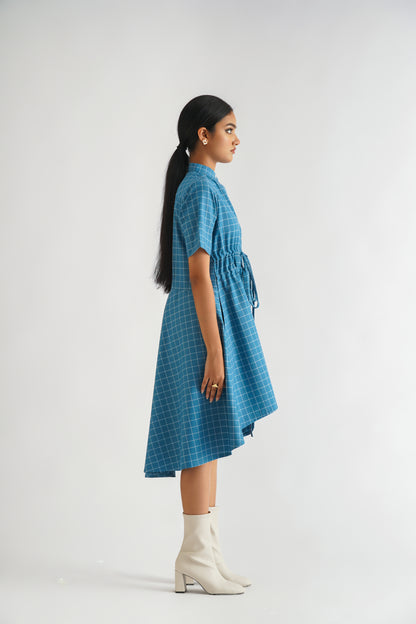 Gathered Checked Shirt Dress