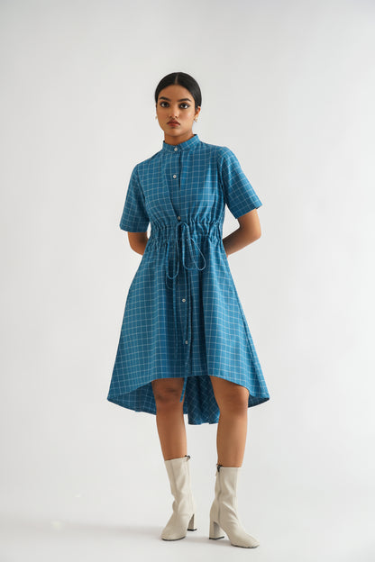 Gathered Checked Shirt Dress