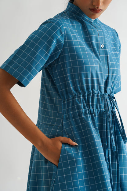 Gathered Checked Shirt Dress