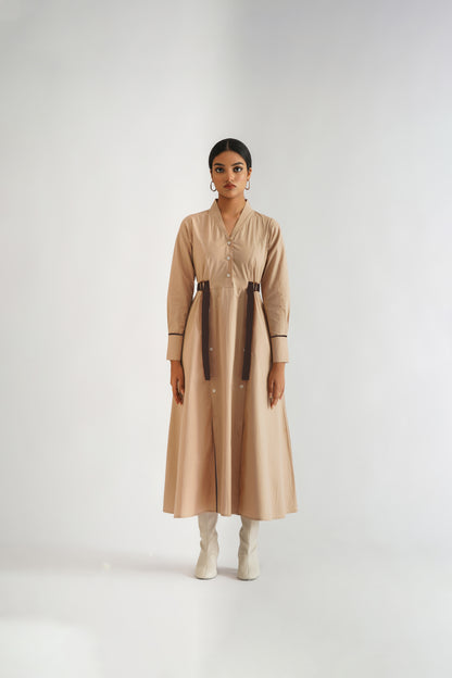 Placket Slit Dress Beige