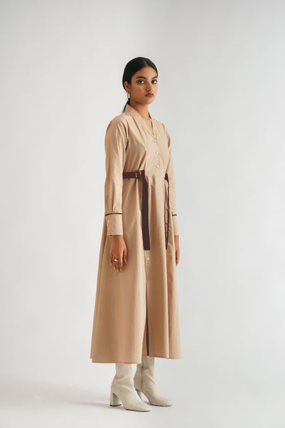 Placket Slit Dress Beige