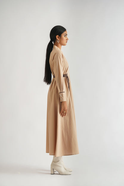 Placket Slit Dress Beige