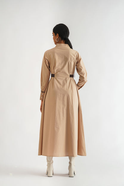 Placket Slit Dress Beige