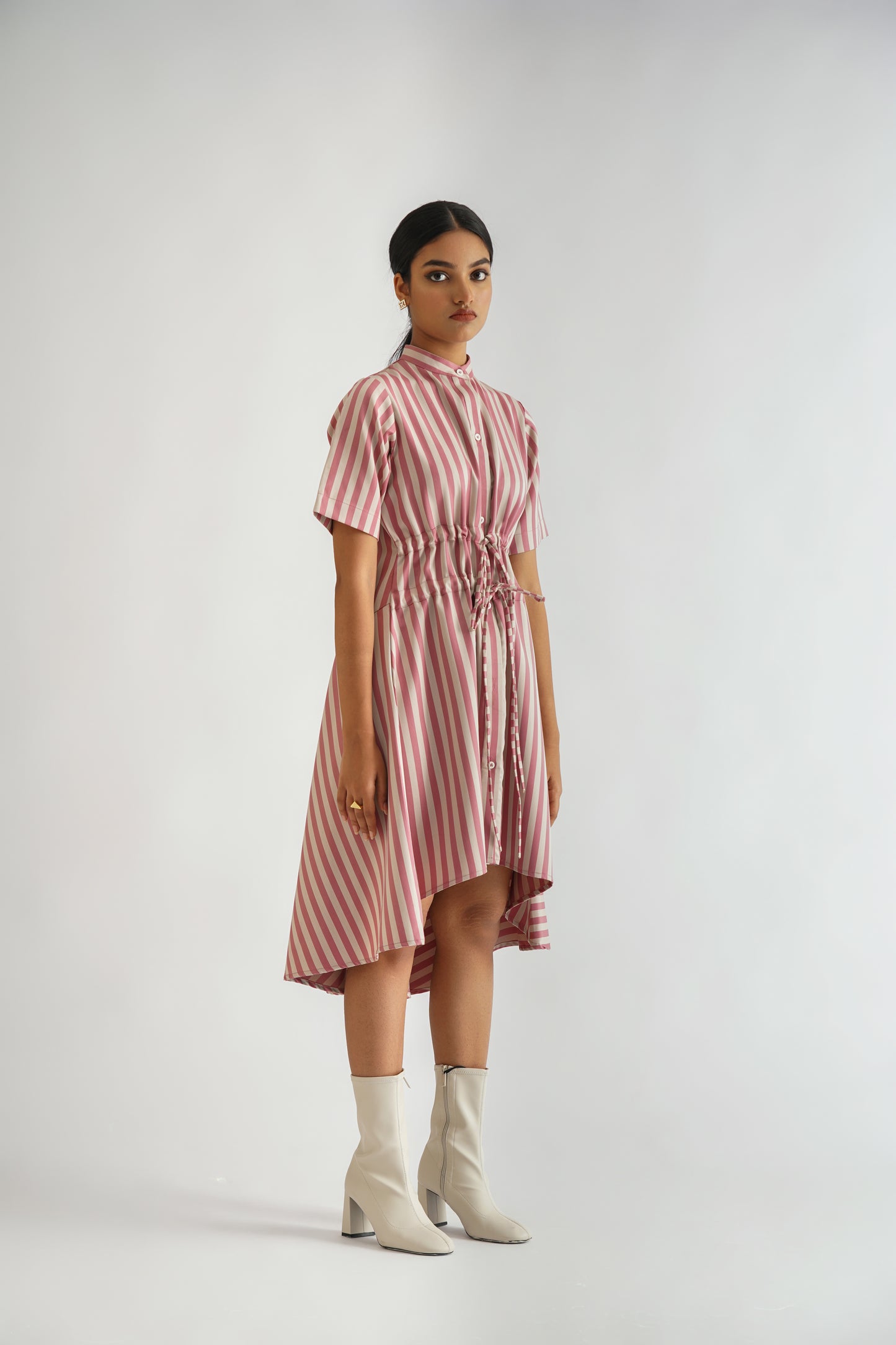 Gathered Striped Shirt Dress