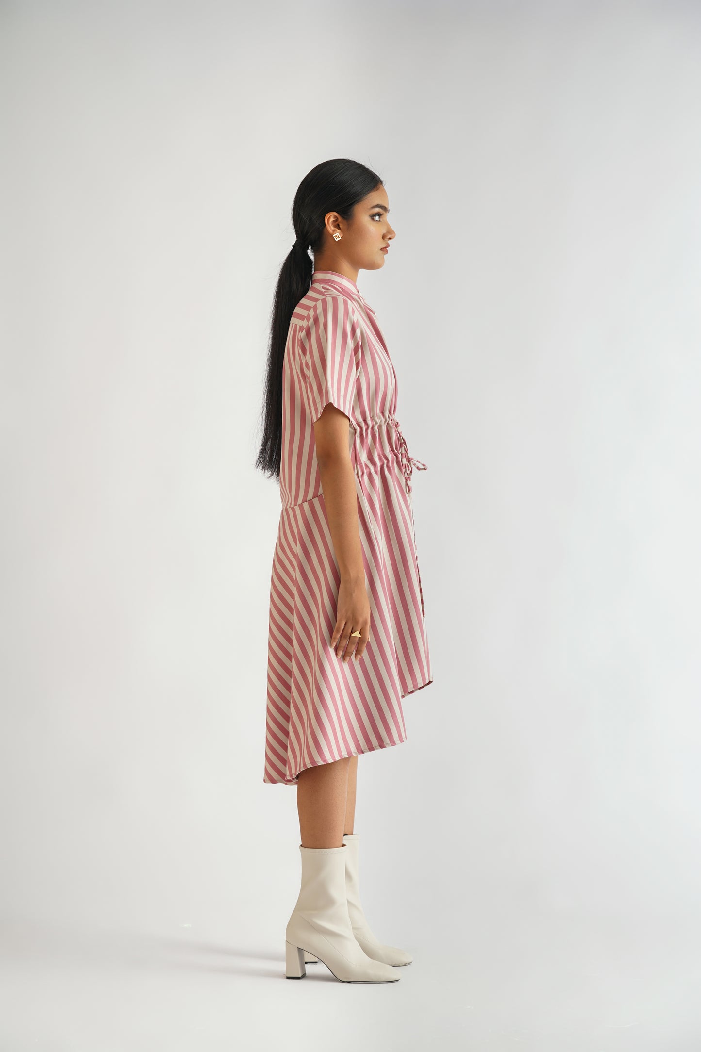 Gathered Striped Shirt Dress