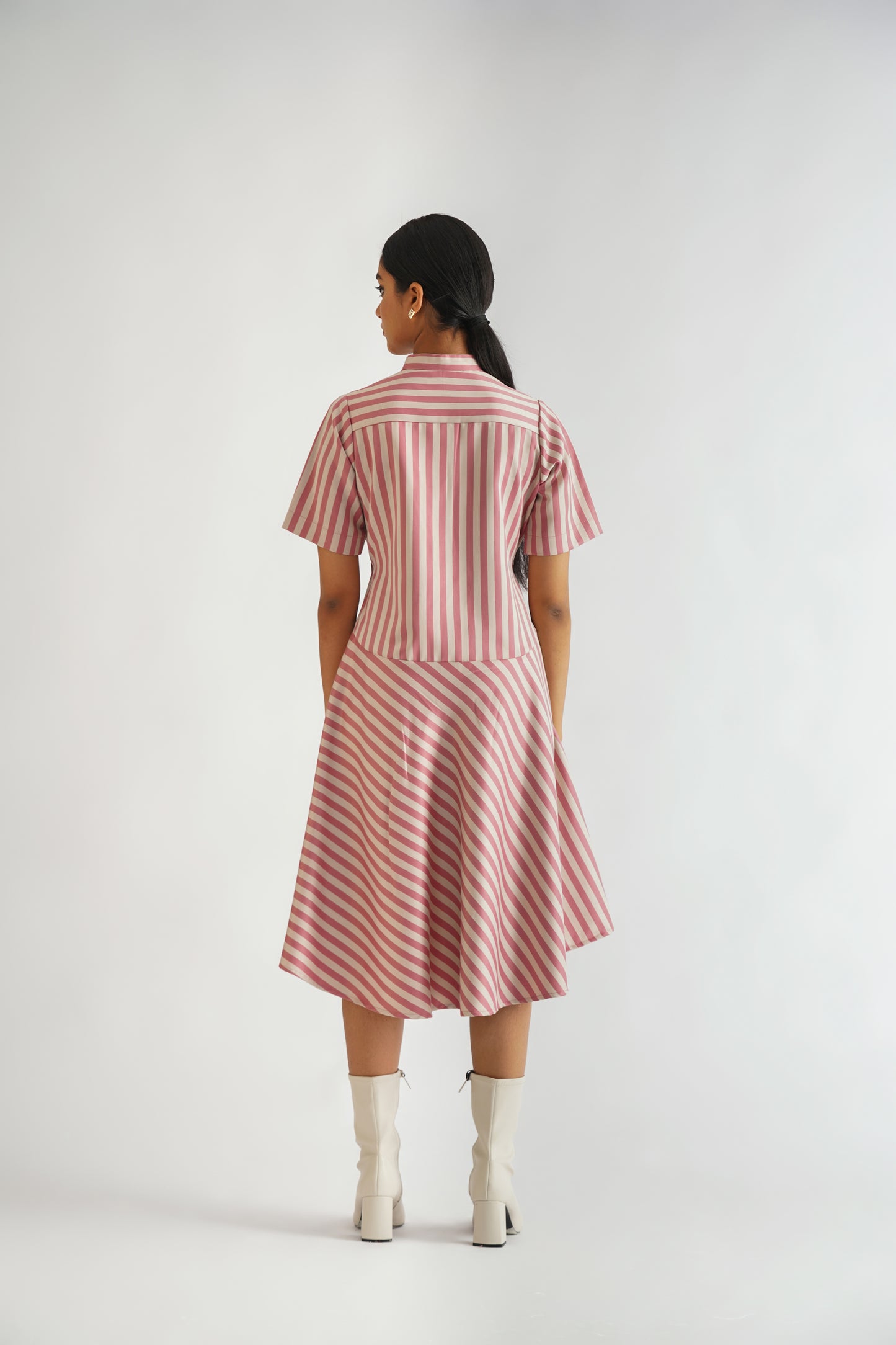 Gathered Striped Shirt Dress