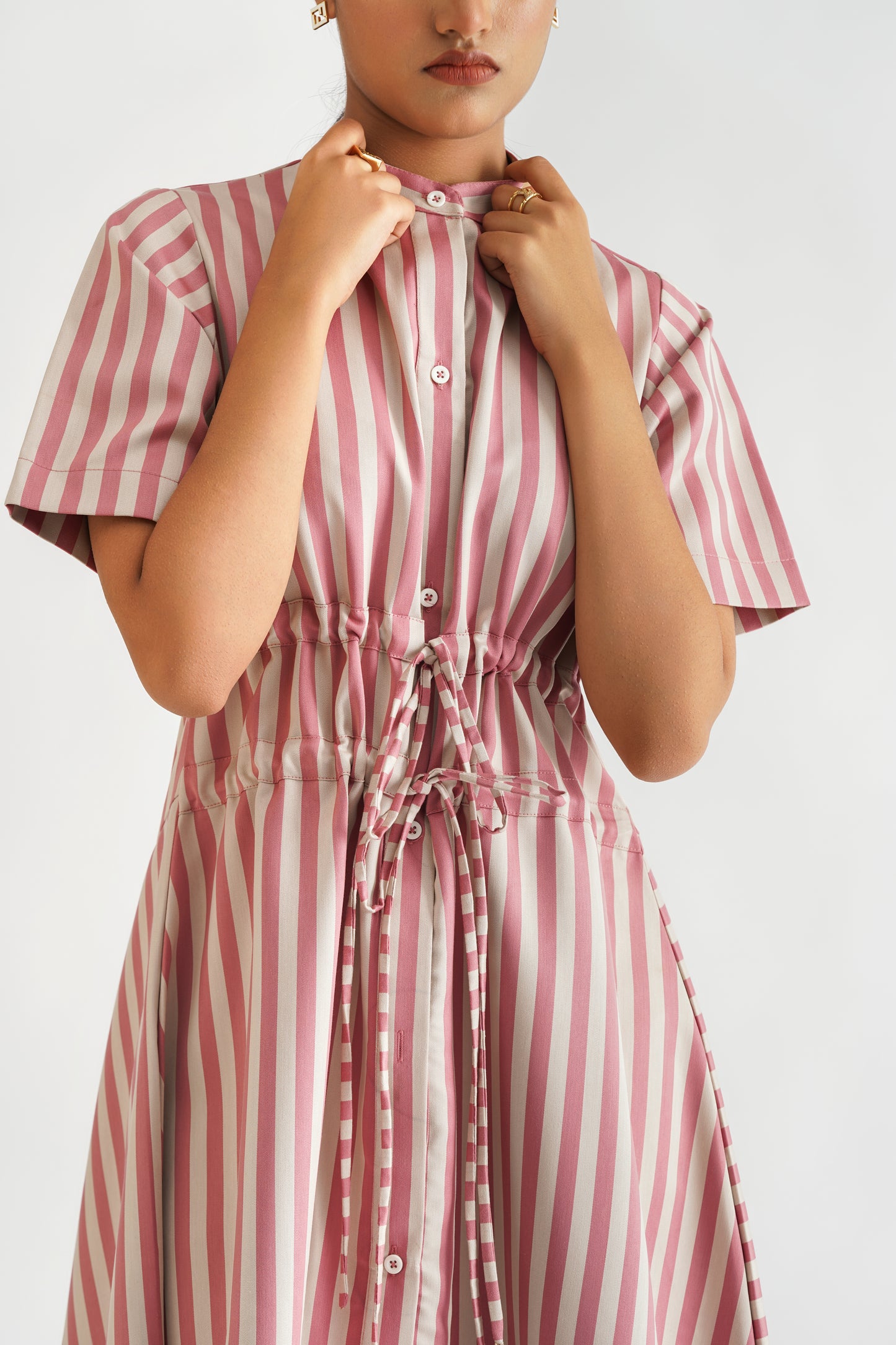 Gathered Striped Shirt Dress