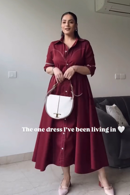 Tie Sleeve Stitchline Dress