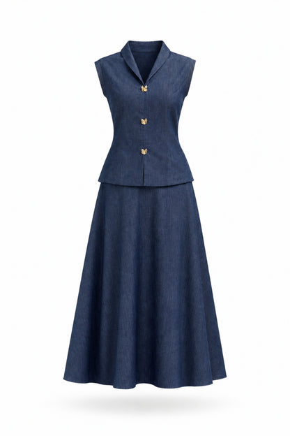 Denim Tailored Vest Set