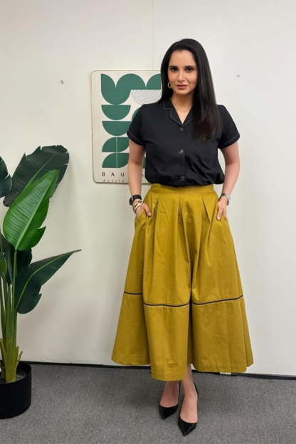 Mustard Pleated Skirt Set